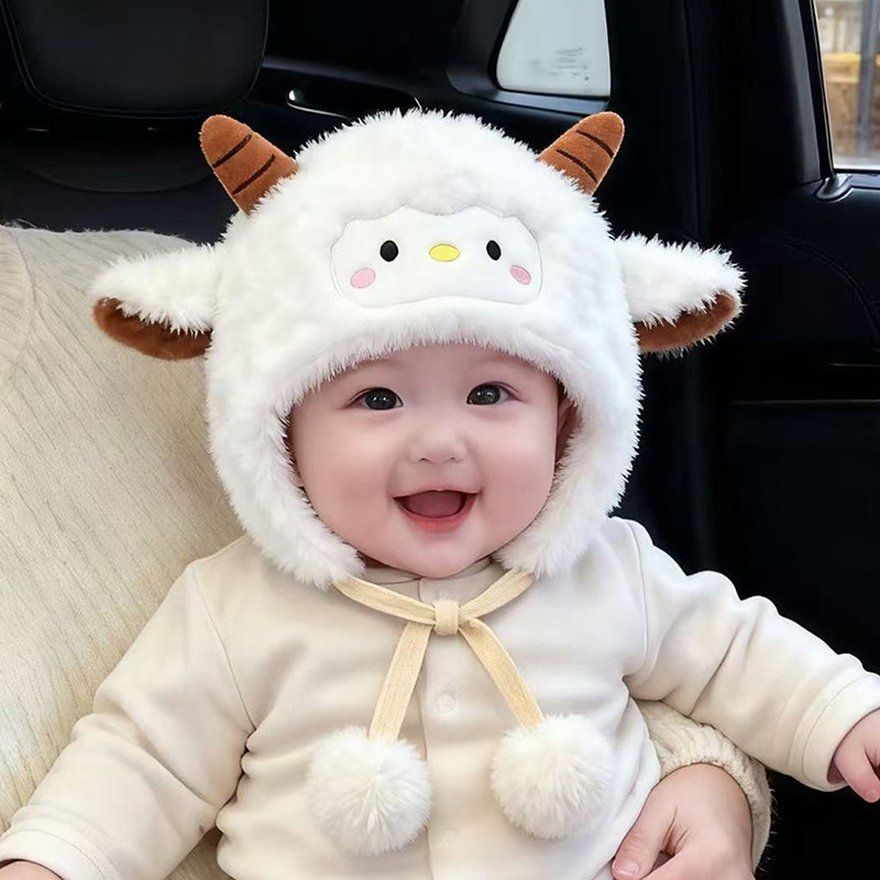 婴儿帽子秋冬季加厚毛绒护耳帽