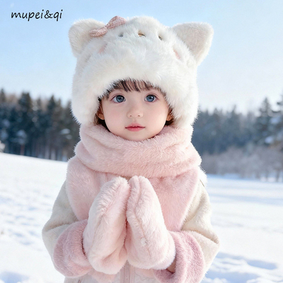 儿童帽子围巾毛绒帽子冬季一体