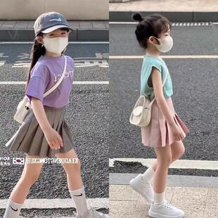 女童粉色百褶裙子A字裙半身短裙裤春夏童装洋派7经典百搭学院jk裙