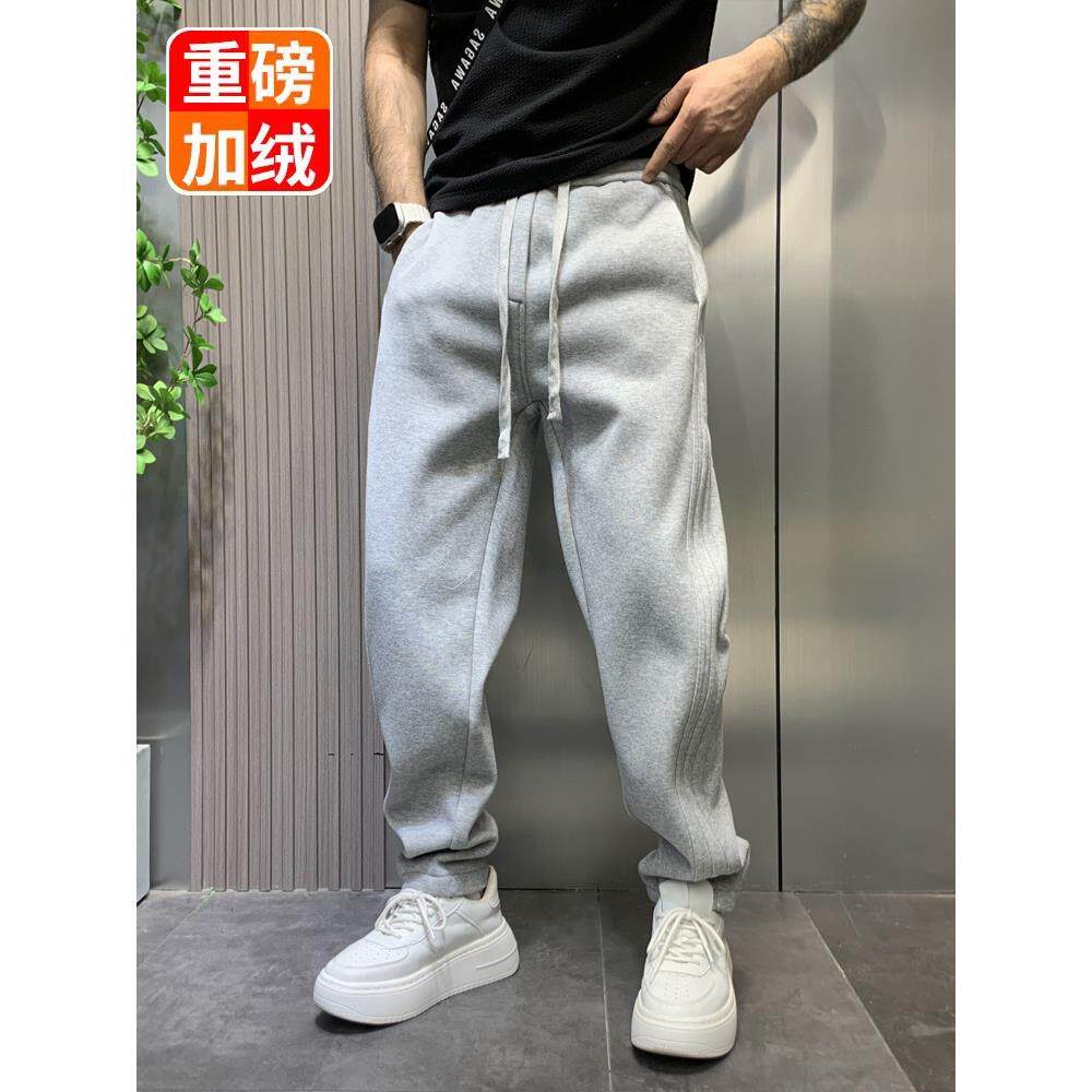 春秋新款灰色裤子男款运动卫裤男士潮牌宽松直筒纯色休闲哈伦裤男