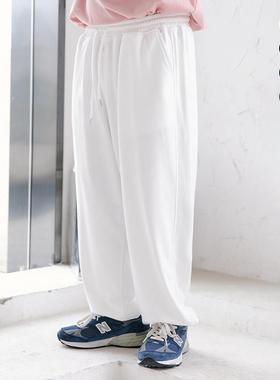 大尺码束脚白色运动厚棉裤男夏季加肥加大直筒休闲 长裤7763