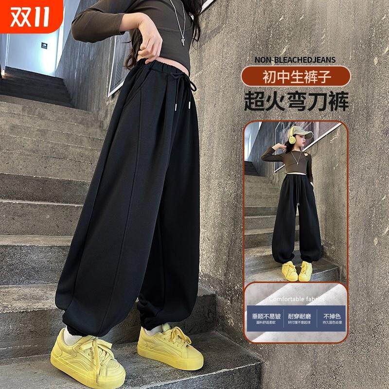 女童加绒裤子冬2025新款今年流行爆款儿童卫裤女孩大童黑色运动裤