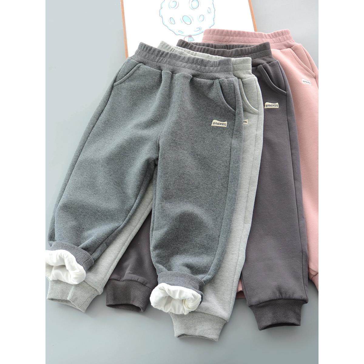 儿童纯棉双层运动裤 男童女童夹裤舒适方便长裤秋冬保暖裤 收腿裤