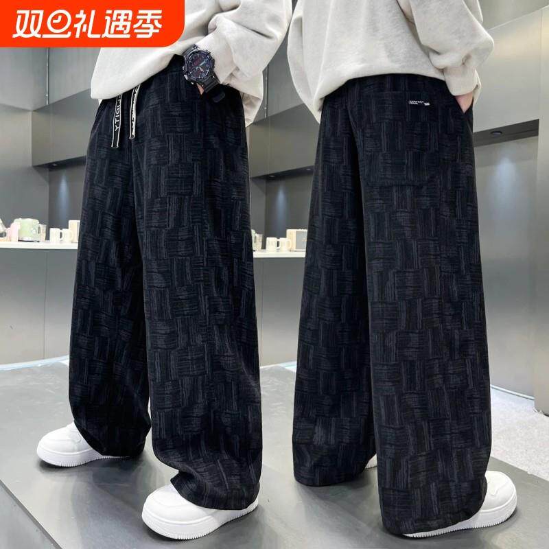 男童裤子秋冬款2025新款一体绒加绒加厚中大童冬季运动长裤潮外穿