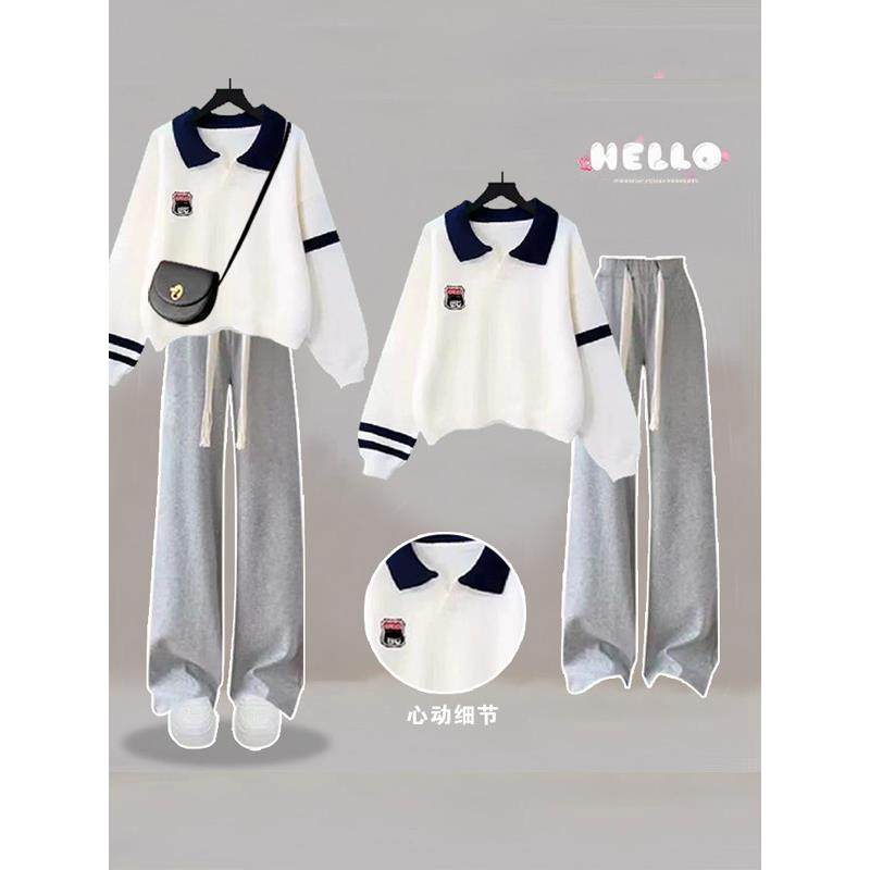 大童春夏季套装女2024新款卫衣学院风初中生薄款T恤+休闲阔腿裤