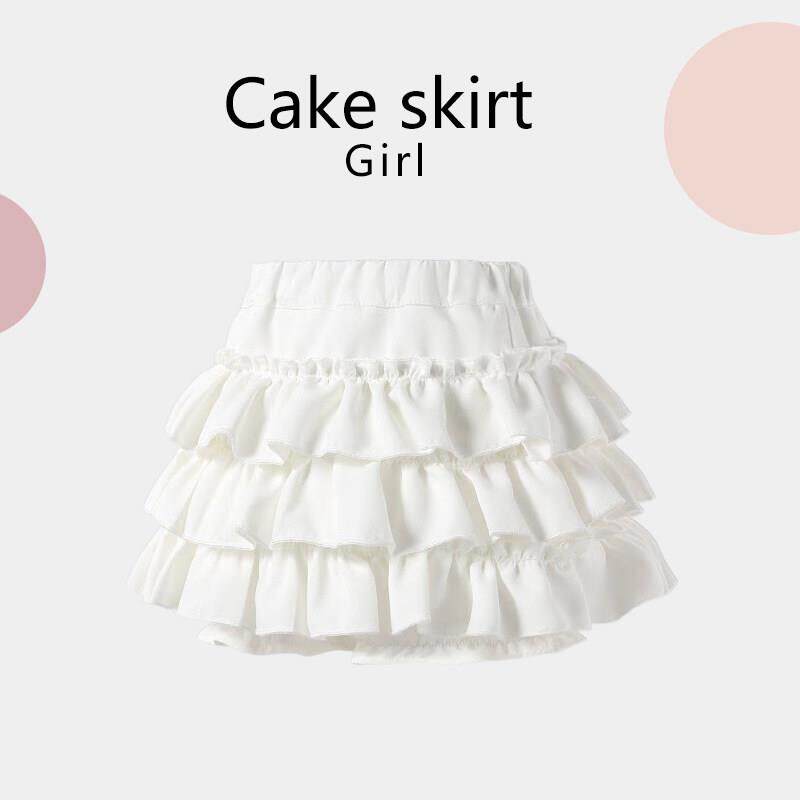 女童蛋糕裙蓬蓬半身裙子中大童白色a字短裙裤学院风韩版荷叶边