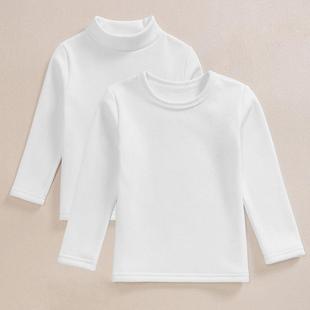 加绒儿童打底衫秋冬圆领长袖白色t恤纯棉男 女童半高领加厚保暖衣
