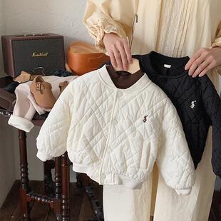 儿童薄棉服秋冬款2024新款男童棒球服女宝宝菱格棉衣夹棉加厚外套