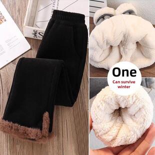 女童冬季加绒加厚裤子保暖高腰洋气一条过冬灯芯绒儿童超厚喇叭裤