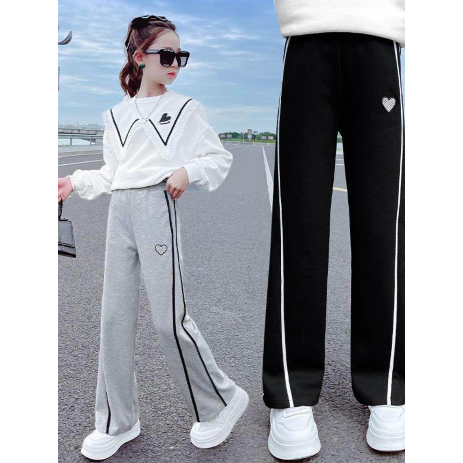 女童裤子春秋款2025新款中大童春装洋气时髦宽松休闲外穿喇叭裤