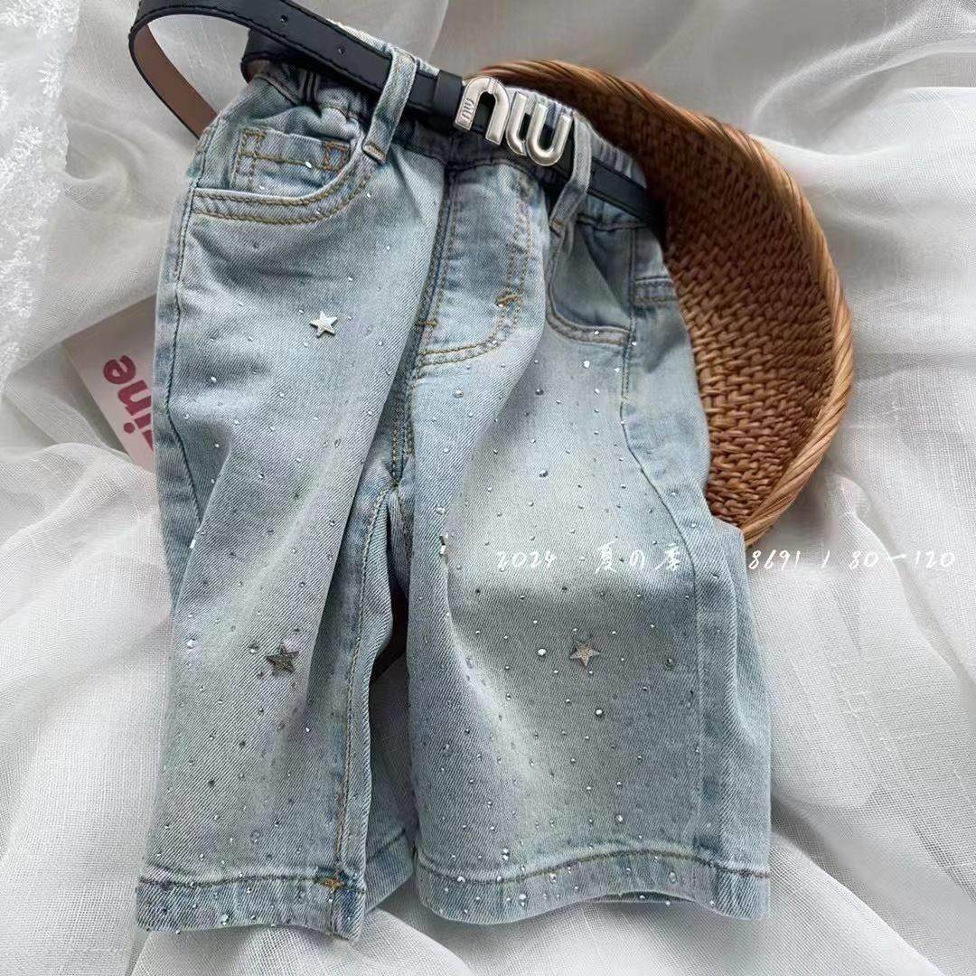 童装裤子女童春夏季烫钻牛仔7分裤弹力覆古韩版新品直筒裤2024爆