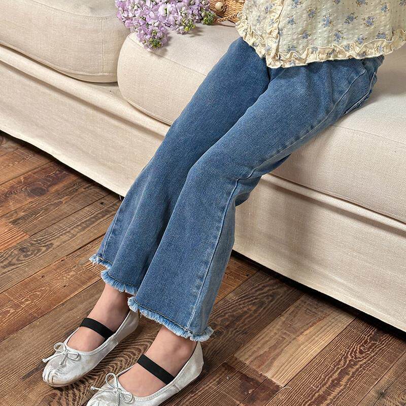 女童喇叭牛仔裤2025夏季新款儿童洋气毛须边修身裤子宝宝韩版长裤