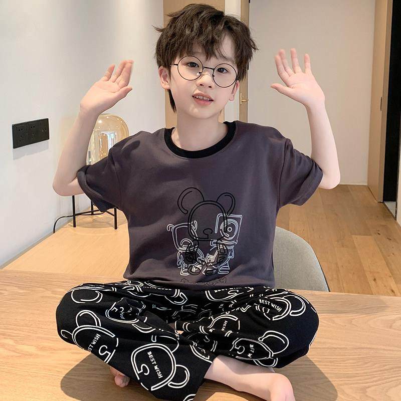 男童睡衣儿童春秋季短袖长裤纯棉套装男孩中大童卡通薄款夏季半袖