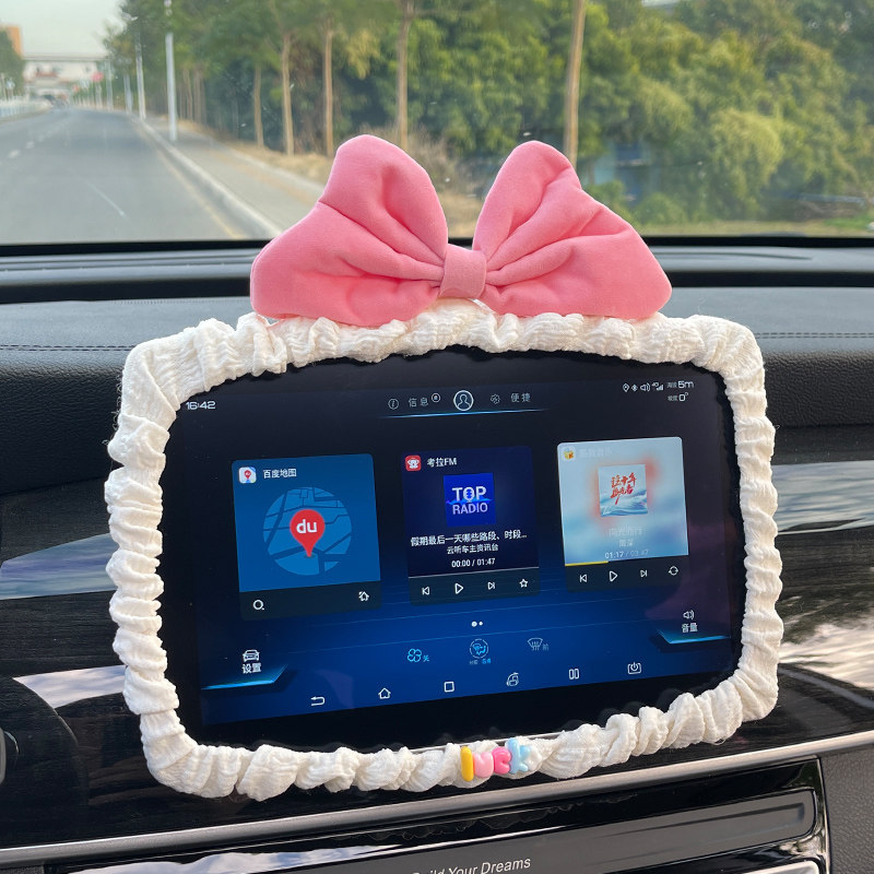 蝴蝶结汽车显示屏保护套车内后视镜装饰套导航屏幕仪表台摆件可爱