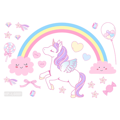 卡通彩虹独角兽夜光贴纸荧光墙贴
