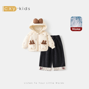 女童套装2025新款宝宝高充绒量羽绒服小公主超巨好看洋气时髦冬装