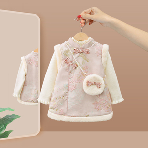 女童拜年服秋冬装儿童新年衣服过年唐装宝宝周岁礼服冬季裙子套装