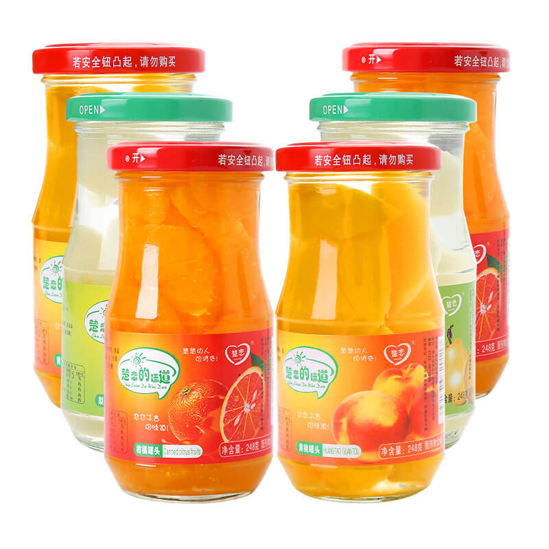 楚恋水果罐头桔子 黄桃 梨子 多口味248克玻璃瓶装6瓶共1488克