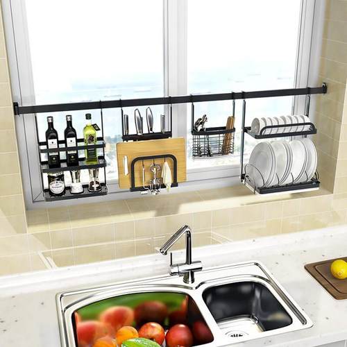 LOKE免打孔不锈钢厨房窗台置物架窗户壁挂式挂件挂架挂杆挂钩收纳