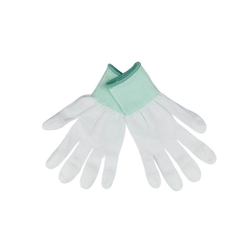 劳保佳PU涂指手套涂胶手套防护涂层尼龙13针手套防滑电子手套绿色