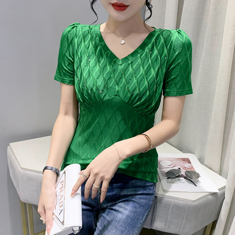 新款烫钻图案大全短袖【时尚女士烫钻短袖衫】