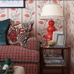 美式叶子壁纸客厅沙发墙纸卧室床头墙布轻奢无纺布民宿定制壁画