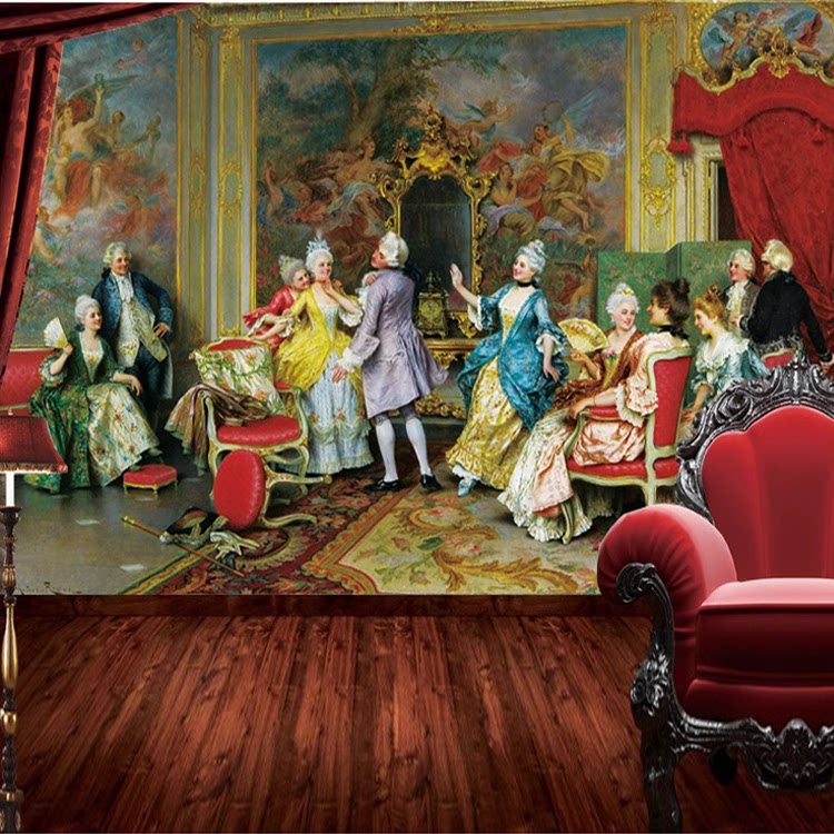 宫廷壁画欧式人物油画KTV壁纸主题酒店公寓背景大堂大厅墙纸