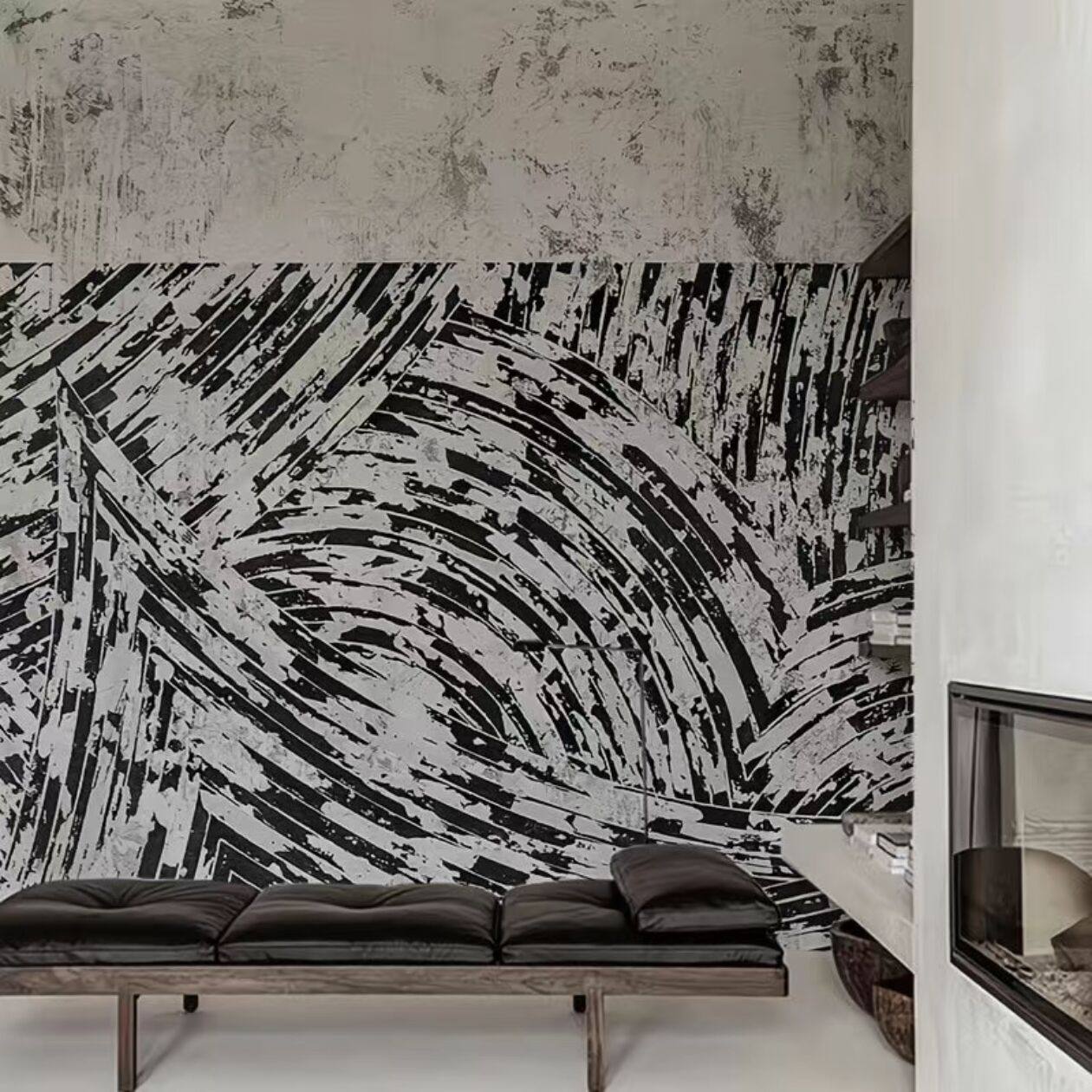 克莱因蓝个性涂鸦抽象线条壁纸客厅背景卧室装修墙布北欧简约墙纸