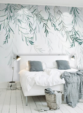 芭蕉叶小清新绿色植物叶子家装卧室客厅沙发电视背景墙壁画壁纸