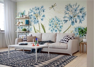 个性定制无缝墙画壁画 蓝钟花 田园简约电视客厅沙发 卧室背景墙