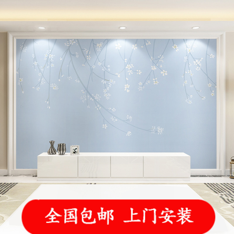 壁画简约田园墙纸简约现代小清新花鸟客厅卧室电视背景墙壁纸网红