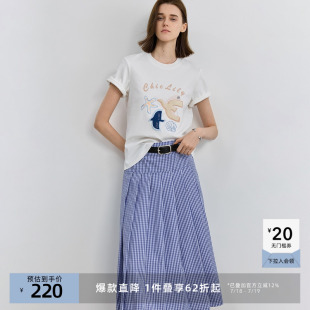 简约飞鸟字母印花图案宽松休闲百搭短袖 LILY2025夏新款 T恤女上衣
