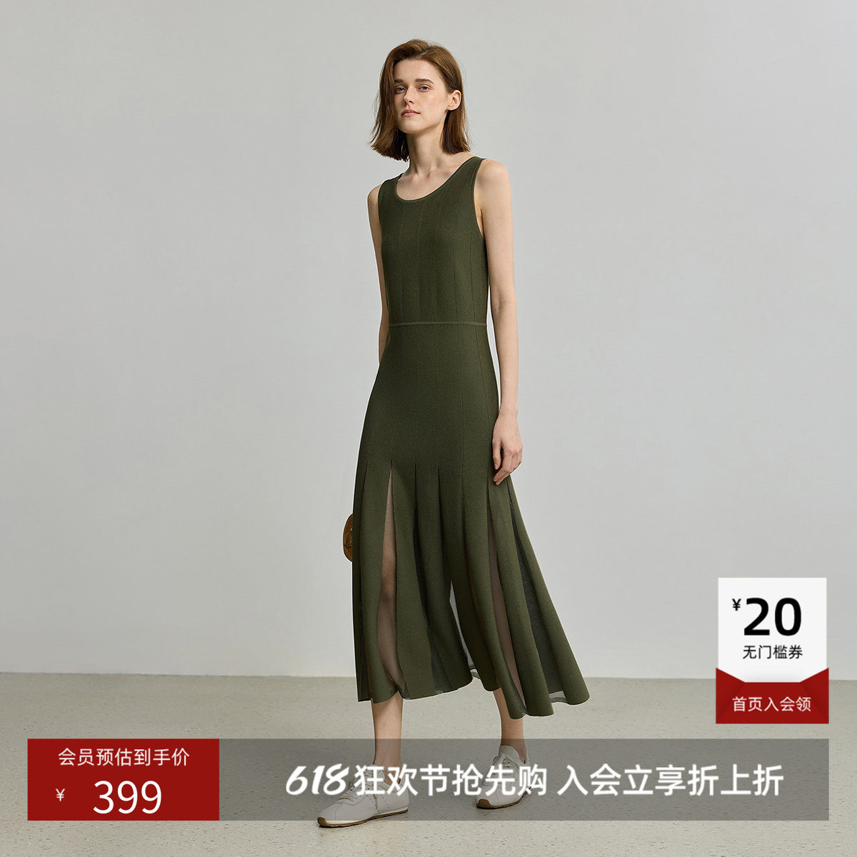 【商场同款】LILY新款女装复古无袖圆领收腰休闲连衣裙长裙