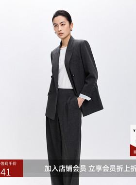 LILY2026春新款格雷系宽肩气质休闲通勤高级感灰色西装外套女西服
