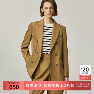 LILY奥莱秋款 外套 经典 复古双排扣利落宽肩廓形西装