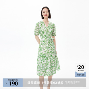 连衣裙 LILY奥莱夏新款 女装 浪漫艺术印花法式 复古茶歇裙高腰五分袖