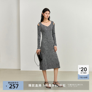 针织连衣裙 LILY奥莱春款 女装 气质镂空法式 优雅通勤复古方领长款
