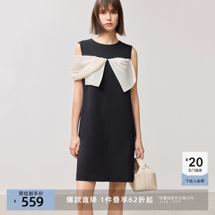 LILY时光小黑裙 2025春新款 商场同款 直筒裙连衣裙 女装 撞色无袖