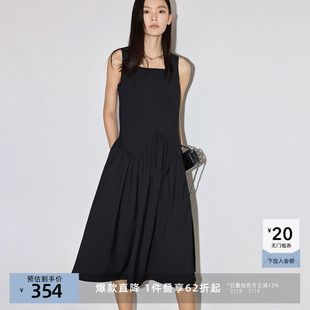 设计感气质法式 小黑裙LILY2025春新款 方领解构收腰背心裙连衣裙女