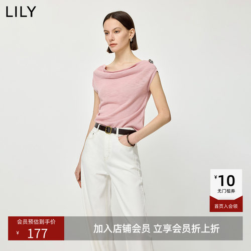 LILY2026夏新款法式气质通勤一字肩斜肩荡领休闲薄款套头针织衫女