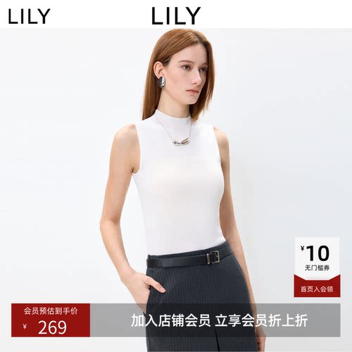 100%羊毛LILY2026秋新款简约小高领修身百搭通勤无袖针织衫背心女