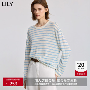 针织衫 羊毛亚麻混纺撞色条纹宽松休闲圆领长袖 女装 LILY秋新款