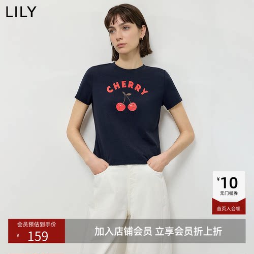 ~LILY2026夏新款含莱赛尔简约撞色水果字母印花正肩圆领短袖T恤女