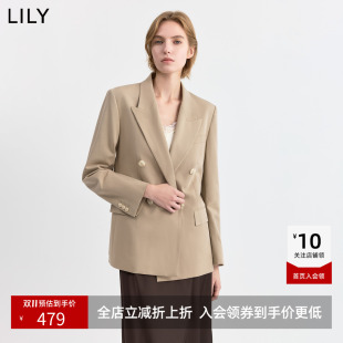 LILY2026秋新款松弛感老钱风简约休闲收腰通勤百搭浅色西装外套女