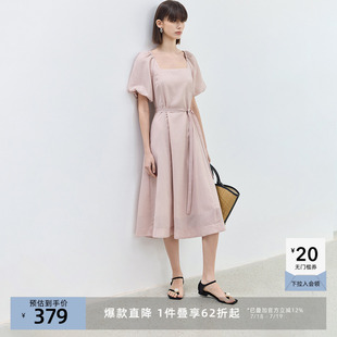 方领优雅气质淑女柔粉连衣裙女裙子 LILY奥莱新款