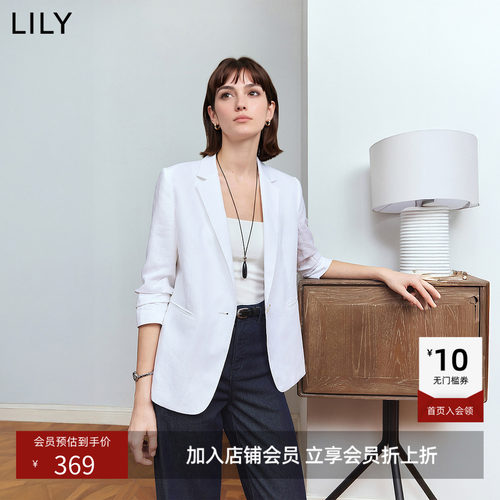 ~LILY2026夏新款莱赛尔亚麻混纺老钱风宽松休闲通勤白色西装外套