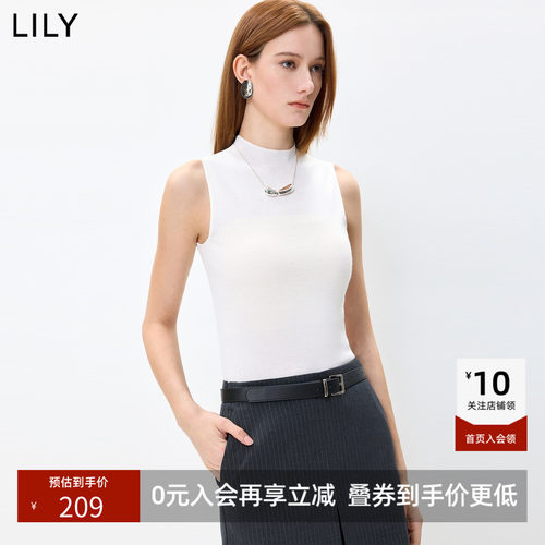 100%羊毛LILY2026秋新款简约小高领修身百搭通勤无袖针织衫背心女