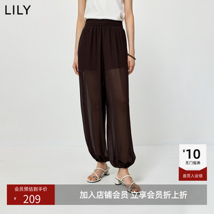 LILY2026夏新款女装复古气质通勤宽松设计感薄款茶色束脚裤休闲裤