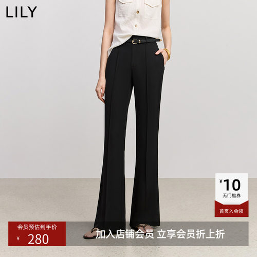 超模小黑裤LILY2026夏新款女装简约修身弹力通勤黑色休闲裤微喇裤