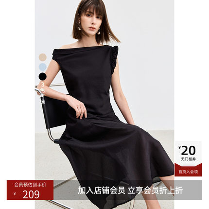 LILY新品醋酸莫代尔微光不对称斜肩设计收腰显瘦无袖连